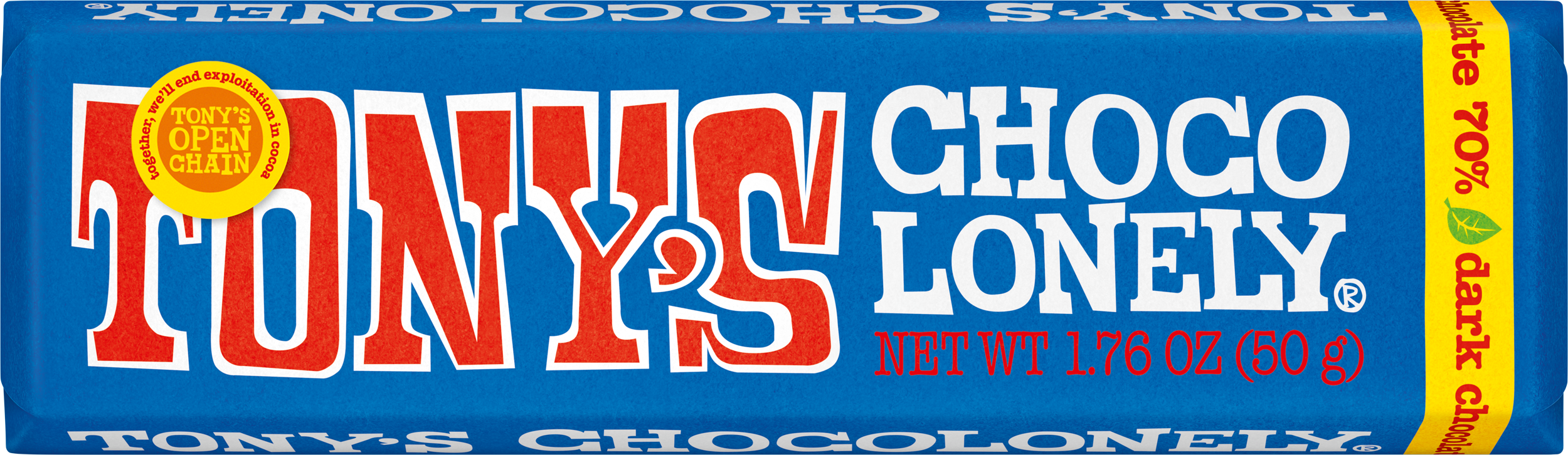 Tony’s Chocolonely dark chocolate 70% small bar.