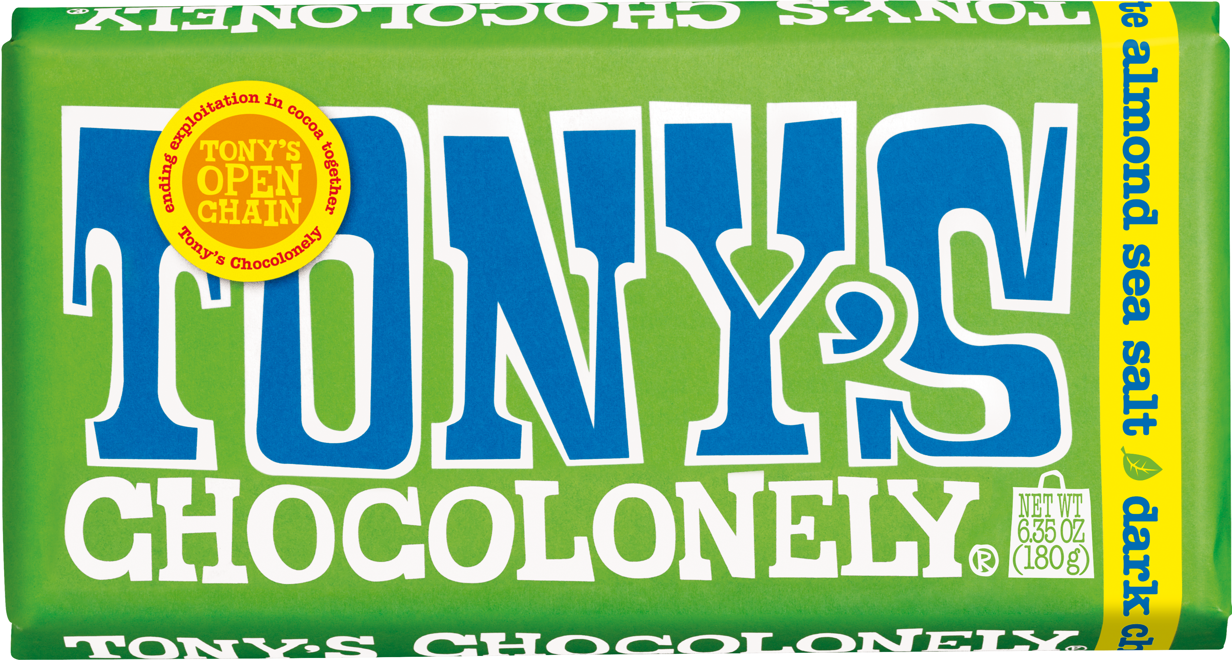 Tony’s Chocolonely dark almond sea salt chocolate.