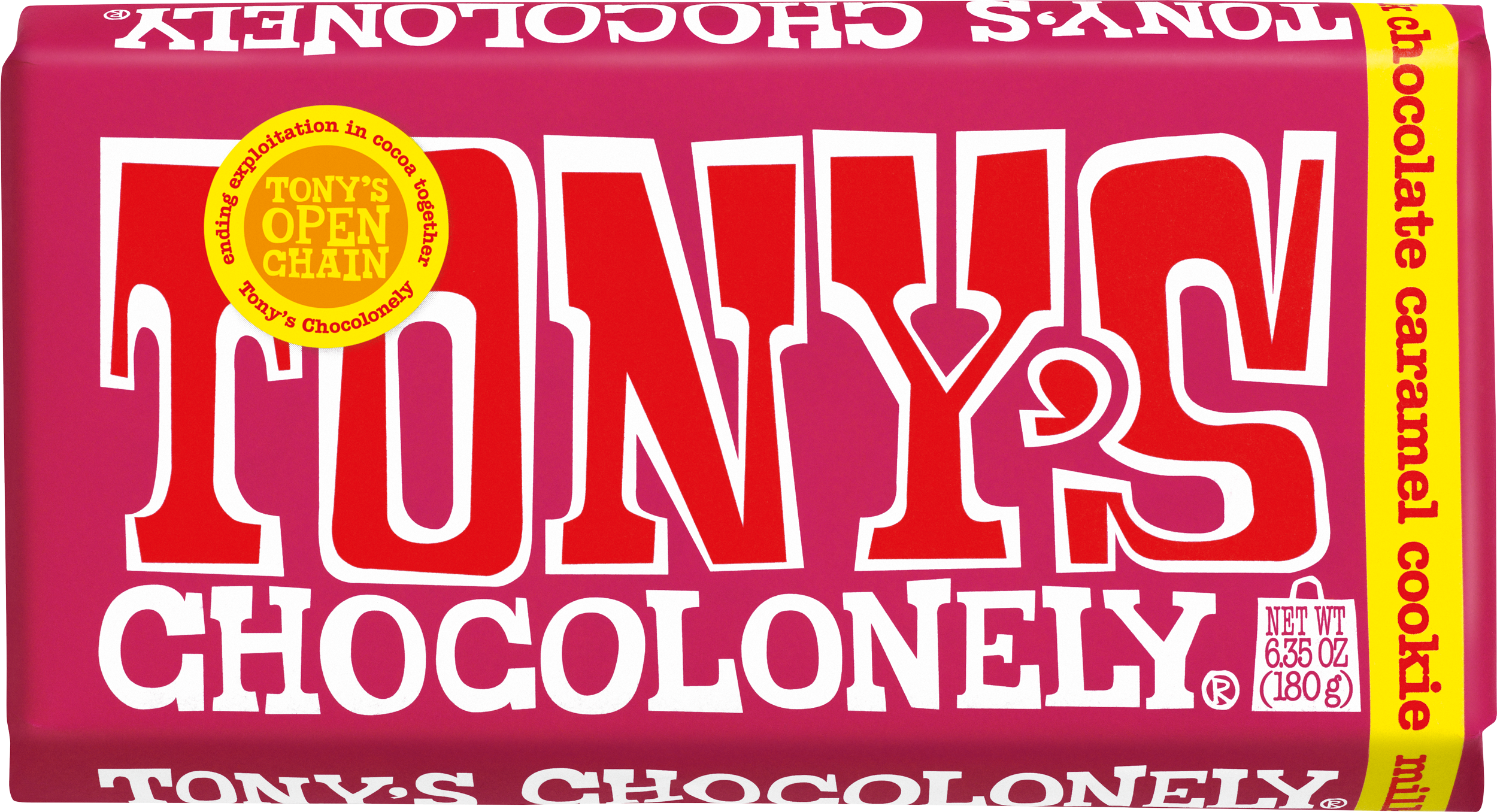 Tony’s Chocolonely milk chocolate caramel cookie bar.