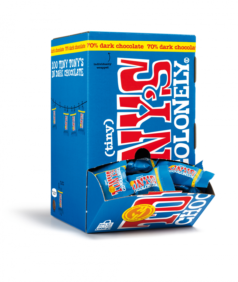 Tony's Chocolonely Tiny Tony's dark chocolate 70% box.