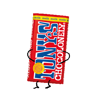 Animation of a Tony's Chocolonely milk chocolate bar jumping with arms and legs moving.